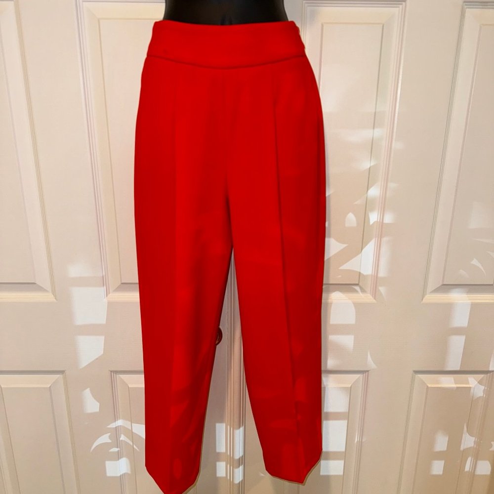 ZARA Orange Pleated Adjustable Buckle Waist Crop Ankle Trousers Pants Pockets XS